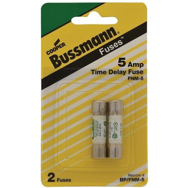 Eaton Bussmann Midget Fuse, FNM Series, Time-Delay, 5A, 250V AC, Non-Indicating, 200A at 250V AC, 10kA at 125V AC BP/FNM-5